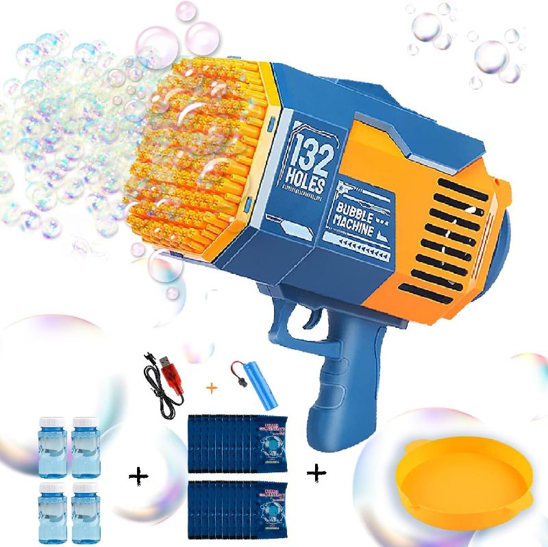 Photo 1 of Kubromsky 132 Hole Bubble Machine Gun - Bazooka Bubble Gun with Lights - 5000+ Bubbles Per Min Suitable for Children & Adults - Perfect Electric Bubble Gun for Indoor, Outdoor & Birthday