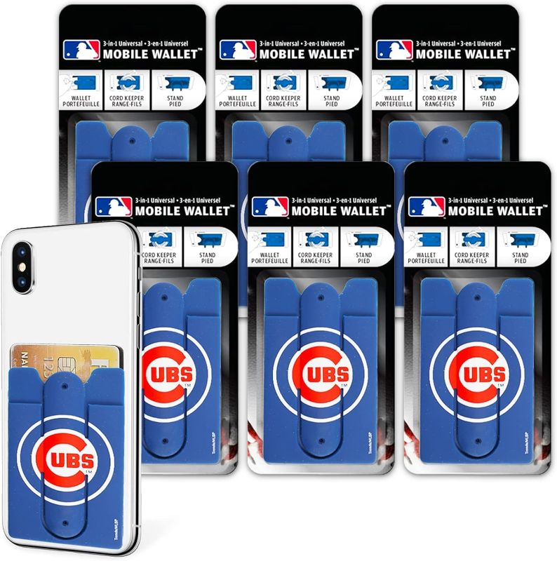 Photo 1 of Baseball Party Favors for Kids 8-12 - Bundle with 6 Chicago Cubs Adhesive Phone Wallets with Stand | MLB Party Supplies, MLB Phone Wallet  RED