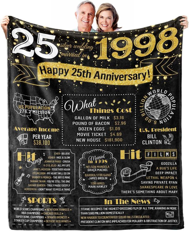 Photo 1 of 25th Anniversary Silver Wedding Gifts 25 Anniversary Decorations Gift for Couple Her Him 25 Years of Marriage Gifts for Couple Wife Husband Dad Mom Back in 1998 Custom Blanket 60 X 50 Inches