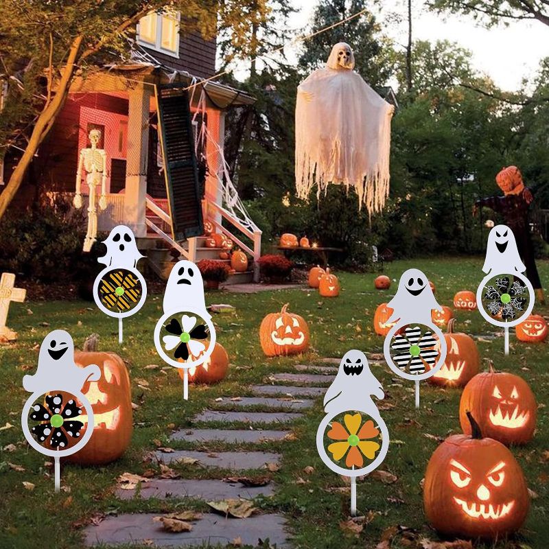 Photo 1 of 6 Pack Outdoor Halloween Decorations,Spooky & Fun Ghost Halloween Yard Stakes & Wind Spinner,Perfect for Halloween Party Decor,Halloween Pinwheels Yard Signs,Halloween Yard Decorations