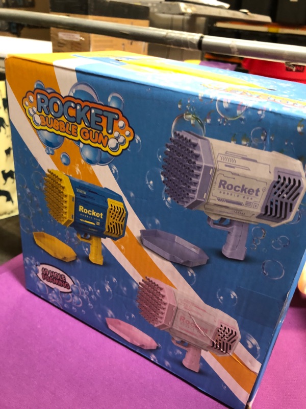 Photo 1 of Bubble Rocket Gun Bzaooka with LED Lights, 69 Holes Bubble Machine Maker Blower for Kids 3 5 8 and Toddlers 1-3, Big Bubble Blaster Gun Summer Toys for Adults Gifts Wedding Party 69-blue