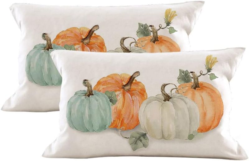 Photo 1 of AOFANGGO Set of 2 Fall Pillow Covers Autumn Decorative Throw Pillow Cases 12x20 Inch Love Watercolor Pumpkins Cushion Covers Lumbar Pillows,Faux Linen,Thanksgiving,Home Décor SEE 2ND PHOTO FOR DESIGN