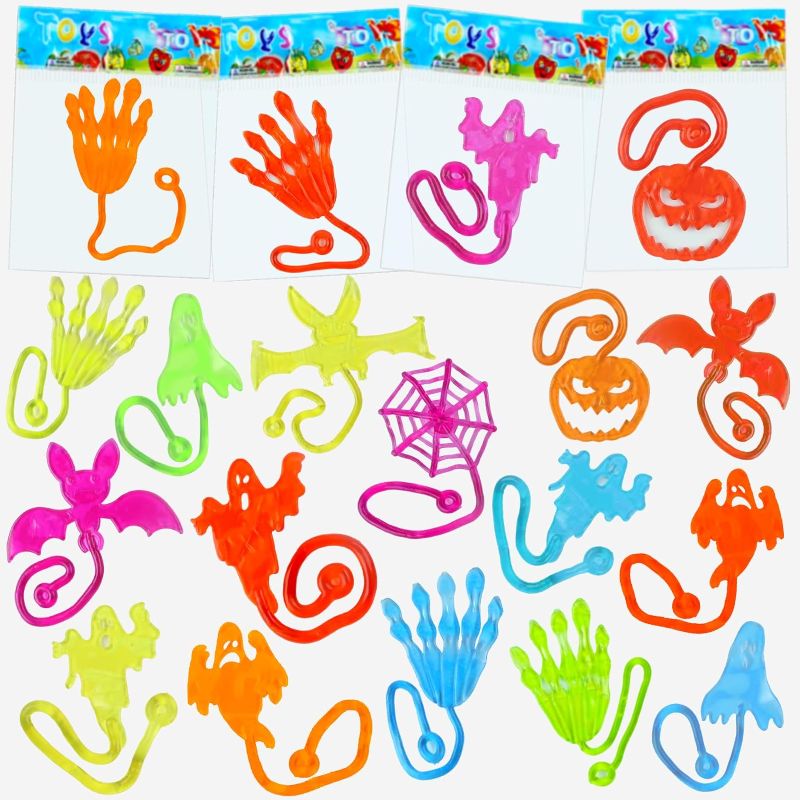 Photo 1 of 50 Pack Halloween Sticky Hands Bat Ghost Pumpkin Party Favors for Kids Halloween Goody Bag Filler Treat Bag Stuffers Treats Prizes Includes Greeting Cards and Bags