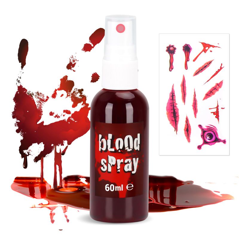 Photo 1 of 2 Aposhion Halloween Fake Blood Makeup Costume - Fake Blood Spray 2oz(60ml) Face Paint Makeup Halloween Blood for Zombie Bloody Vampire Clown Makeup Halloween Cosplay for Women and Men, Easy to Clean 60 ml