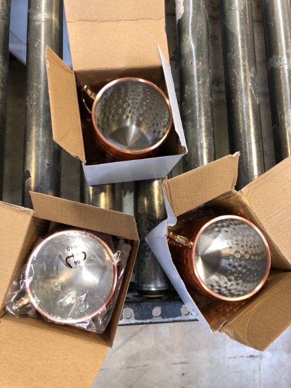 Photo 1 of 3x Moscow Mule Mugs Set 12 oz Copper Cups Bulk Stainless Steel Moscow Mule Cup Tarnish Resistant Hammered Finish Cup Chilled Mule Coffee Mug for Cocktail Wedding Gift Drinkware (Rose Gold)
