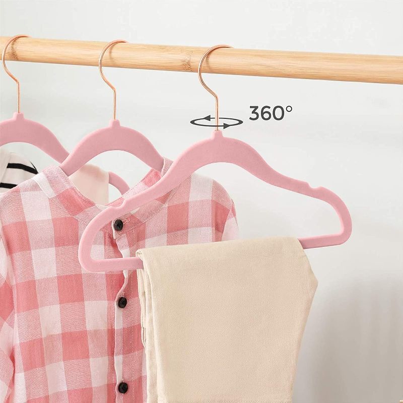 Photo 1 of BUNDLE OF SMALL TIMMY Baby Velvet Hangers Non-Slip Baby Clothes Hangers, 11.8” Inch Space Saving Childrens Hangers -360° Swivel Rose Gold Hook, Strong & Durable Infant/Toddler Pink Hangers Pink 11.8inch