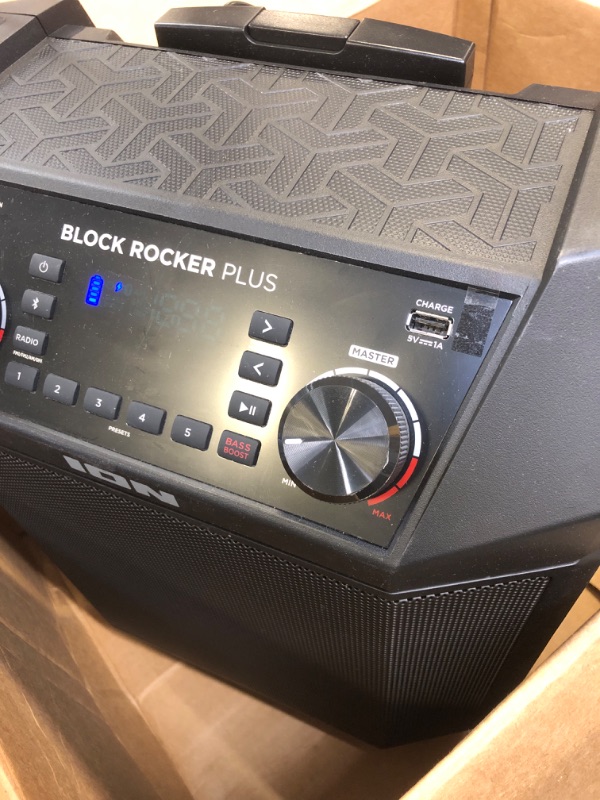 Photo 3 of ION Block Rocker Plus - 100W Bluetooth Outdoor Speaker with Rechargeable Battery, Karaoke Microphone, Radio, Wheels, Telescopic Handle & USB Charging
