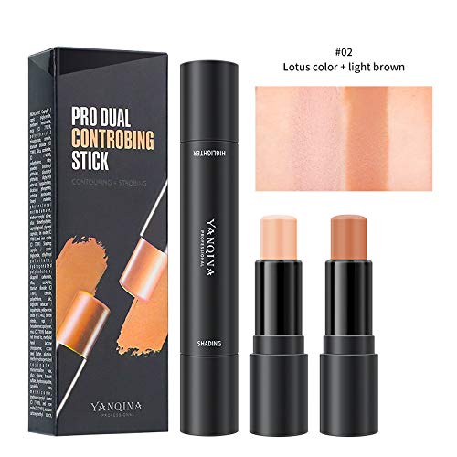 Photo 1 of 2 PACK Meifen 2 in 1 Foundation Stick Contour Highlighter Stick Contour Stick,Face Highlighters,Double-end Make up Concealer Contouring Sticks Cream (02-Lotus color&Light broen)
