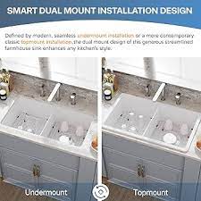 Photo 1 of 32 White Undermount Double Kitchen Sink, Hugsleek Topmount & Undermount Kitchen Sink 32x19 inch White Porcelain Ceramic Fireclay Sink Dual Mount 50/50 Double Bowl Under Counter Sinks Basin Drop In
