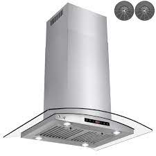 Photo 1 of 30 in. 343 CFM Convertible Island Mount Range Hood with Tempered Glass and Carbon Filters in Stainless Steel
