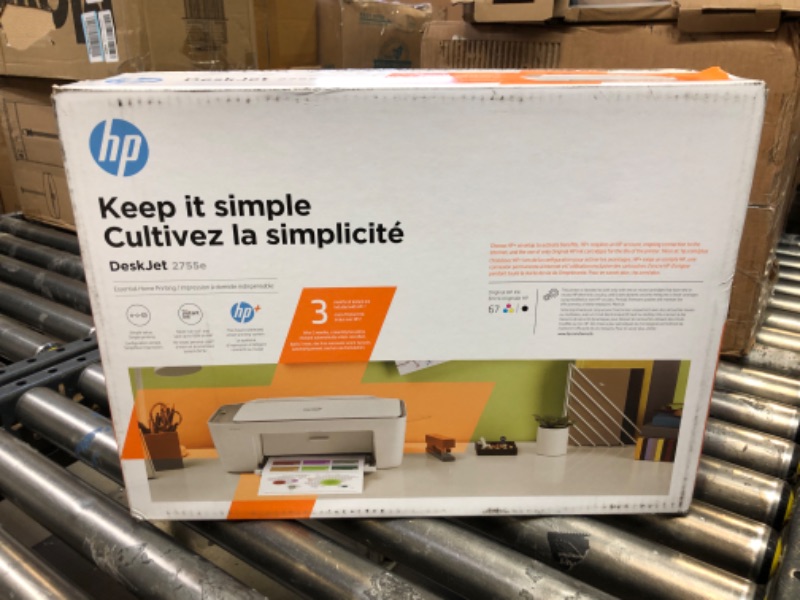 Photo 5 of HP DeskJet 2755e Wireless Color All-in-One Printer with bonus 6 months Instant Ink (26K67A), white