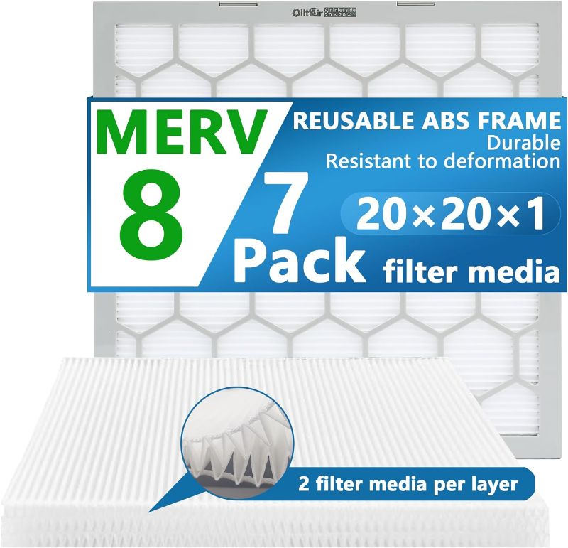 Photo 1 of 20x20x1 MERV 8 Air Filter,AC Furnace Air Filter,Reusable ABS Plastic Frame, 7 Pack Replaceable Filter Media (Actual Size: 19 3/4" x 19 3/4" x 3/4")
