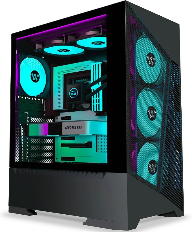 Photo 1 of PC Case Pre-Install 6 PWM Fans ATX Mid Tower Gaming Case Mesh Computer Case with Opening Tempered Glass Side Panel,USB 3.0, Black (AM10)
