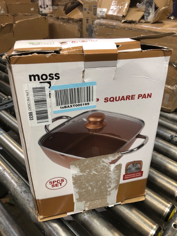 Photo 1 of Moss & Stone Copper 5 Piece Set Chef Cookware, 9.5” Non Stick Pan, Deep Square Pan, Fry Basket, Steamer Rack, Dishwasher & Oven Safe, 5 Quart Copper Pot Set, Induction Copper Cookware Set