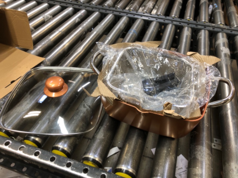 Photo 1 of Moss & Stone Copper 5 Piece Set Chef Cookware, 9.5” Non Stick Pan, Deep Square Pan, Fry Basket, Steamer Rack, Dishwasher & Oven Safe, 5 Quart Copper Pot Set, Induction Copper Cookware Set