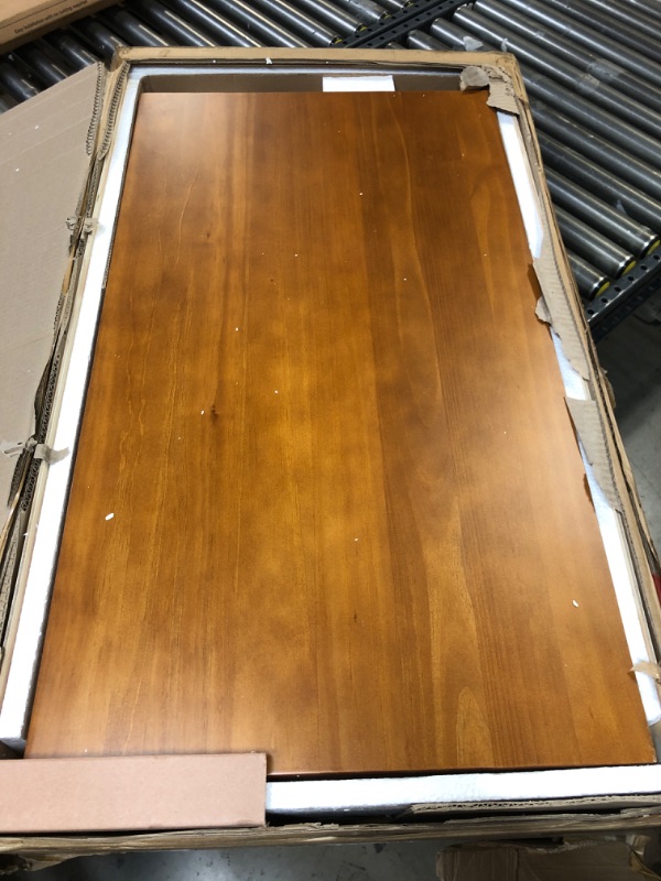 Photo 1 of Mid-Century Modern Computer Desk / 35.75"W / Study Writing Table for Home Office / Solid Wood / Natural Variations of Wood Grains / One Drawer / Partial Assembly, Castanho Brown