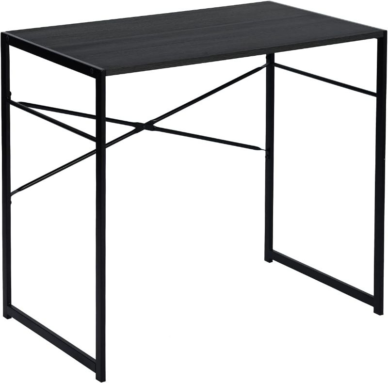 Photo 1 of FurnitureR 31.5''Computer Writing Desk Mid Century Modern Sturdy Laptop Table Study Notebook Desk Console Table Office Desk Sturdy Writing Workstation for Home Office, Black
