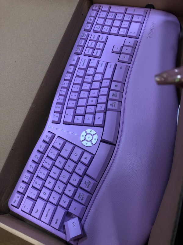 Photo 2 of  Wireless Keyboard and Mouse, Ergo Keyboard with Vertical Mouse, Split Keyboard Cushioned Wrist Palm Rest Natural Typing Rechargeable Full Size, Windows/Mac/Computer/Laptop,Purple