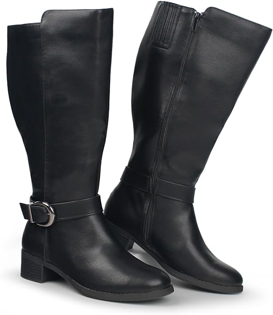 Photo 1 of Hawkwell Women's Extra Wide Calf Pull On Side Zipper Knee High Boots
 8.5 
