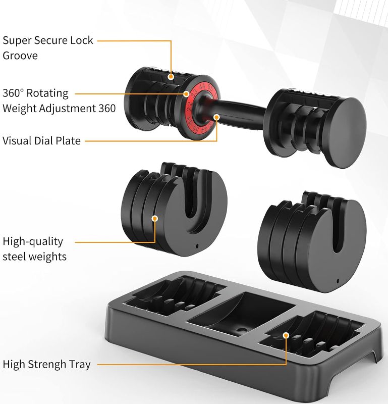 Photo 1 of Adjustable Dumbbells Set, Adjustable Weights Dumbbells Set for Men and Women with Anti-Slip Fast Adjust Weight by Turning Handle,Black Dumbbell with Tray