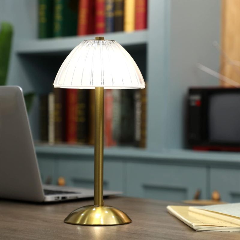 Photo 1 of LED Portable Cordless Gold Table Lamp Touch Rechargeable Battery Desk Lamp Mushroom Gold Battery Operated Lamp