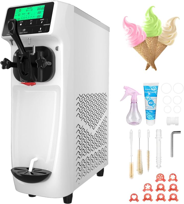 Photo 1 of Soft Serve Ice Cream Machine for Home, 3.2 to 4.2 Gal/H Ice Cream Maker Machine with Pre-cooling, 1050W Single Flavor Commercial Ice Cream Machine Machine with 1.6 Gal Tank--
