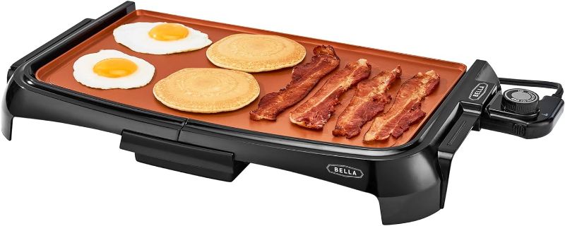 Photo 1 of BELLA Griddle Ceramic Copper TI, Healthy-Eco Non-stick Coating, Hassle-Free Clean Up, Large Submersible Cooking Surface, 10" x 16", Copper/Black
