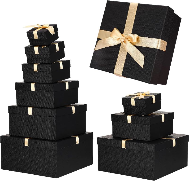 Photo 1 of Chivertion Set of 6 Large Nesting Gift Boxes with Lid Ribbon 6 Sizes Square Gift Wrapping Stacking Boxes for Birthday Wedding Graduation Bridal Baby Shower...
