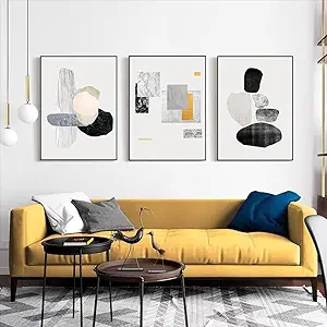 Photo 1 of ARTKN Large Framed Black and White Abstract Wall Art, Modern Canvas Wall Art for Living Room, Personalized Minimalist Color Block Decorative Painting(White, 24" X 32" X 3 pieces) 24" X 32" X 