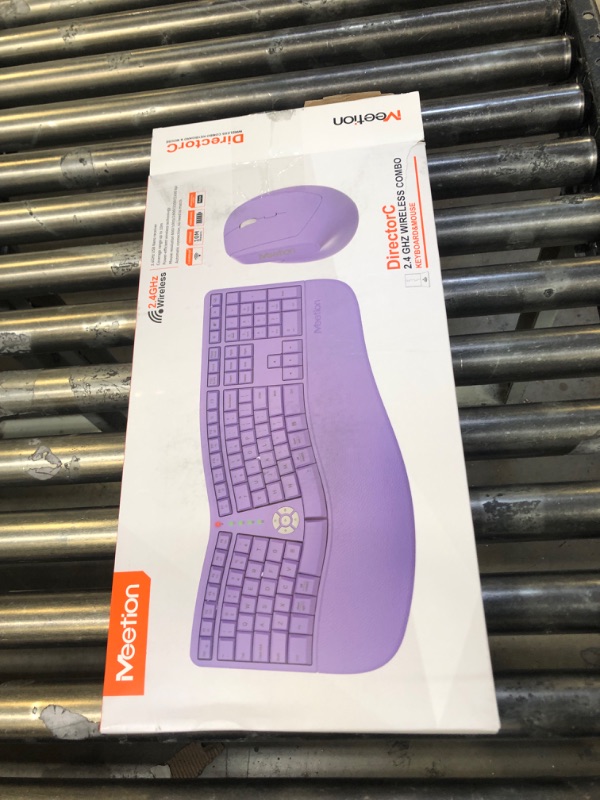 Photo 2 of MEETION Ergonomic Wireless Keyboard and Mouse, Ergo Keyboard with Vertical Mouse, Split Keyboard Cushioned Wrist Palm Rest Natural Typing Rechargeable Full Size, Windows/Mac/Computer/Laptop,Purple
