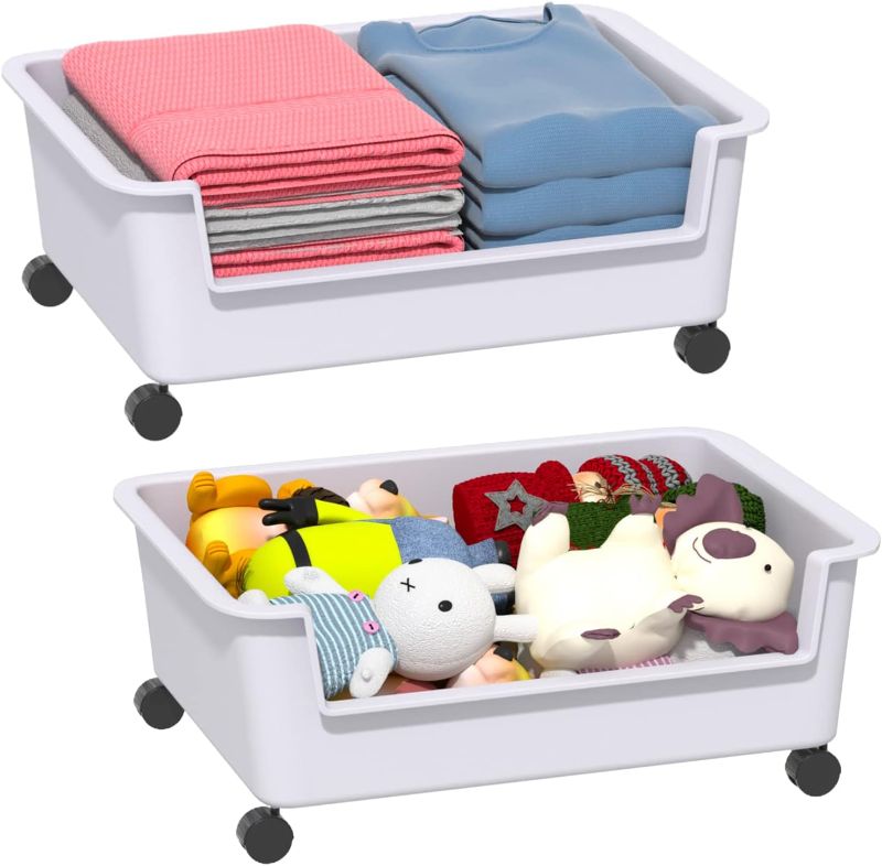 Photo 1 of 2 Pack Under Bed Storage, Under Bed Toy Storage with Wheels, Multi-Purpose Under Bed Storage Carts for Bedroom, No Assembly Required Bedroom Storage Organizer for Toys, 15.5" L x 11.2" W
