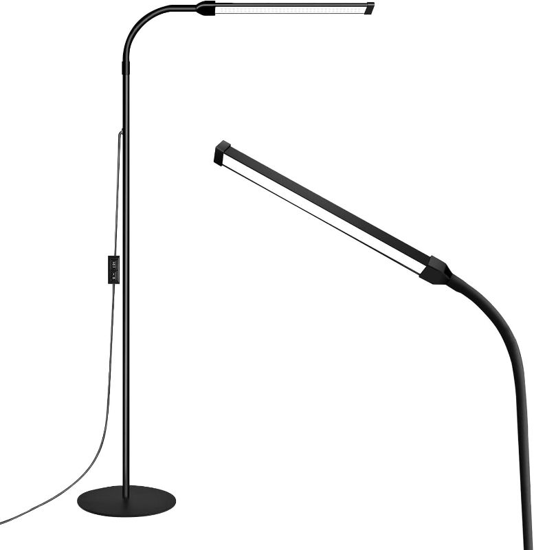 Photo 1 of LED Floor Lamp for Living Room with Round Chassis,Lash Light Lamp for Eyelash Extensions,Custom Color Temperature Standing Lamp,Adjustable Gooseneck Reading Floor Lamp for Bedroom Office
