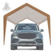 Photo 1 of 10' x 20' Carport Canopy Replacement, Carport Tarp Cover with Fabric Leg Pole Skirts and Ball Bungees for Tent Top Garage Boat Shelter White (Only Top Cover, Frame is not Included)