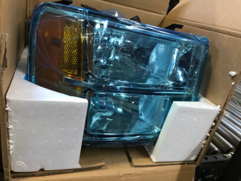 Photo 2 of ADCARLIGHTS for 2007-2014 Sierra Headlight Assembly compatible with 07-13 GMC Sierra 1500 / 07-14 GMC Sierra 2500HD 3500HD Chrome Housing with Amber Reflector Headlamp Replacement Left and Right OE Replacement A-Chrome Housing Amber Reflector Clear Lens