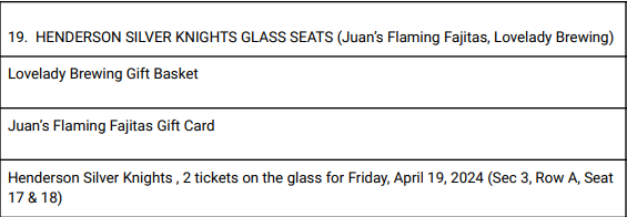 Photo 2 of HENDERSON SILVER KNIGHTS GLASS SEATS (Juan’s Flaming Fajitas, Lovelady Brewing)