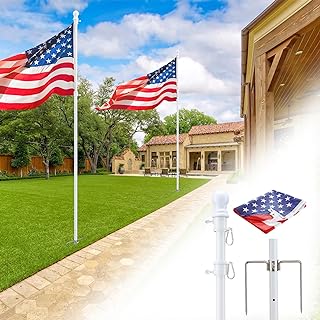 Photo 1 of 10 FT Flag Poles for Outside House inground with 4 Prongs Base - Heavy Duty Extra Thick Aluminum Flag Pole Kit for Yard - Outdoor FlagPole for Residential or Commercial https://a.co/d/f9ahfMQ