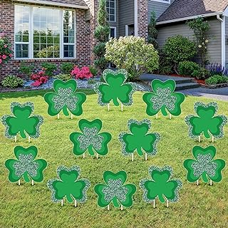 Photo 1 of 12 Pieces Shamrocks St. Patrick's Day Yard Sign with 24 Stakes Saint Patrick's Day Plastic Ornaments for Outdoor Decorations https://a.co/d/dLp3Yd5
