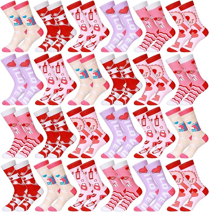 Photo 1 of 24 Pairs Valentine's Day Socks Cotton Love Socks Womens Socks Valentine's Day Theme Patterned Socks for Holiday
