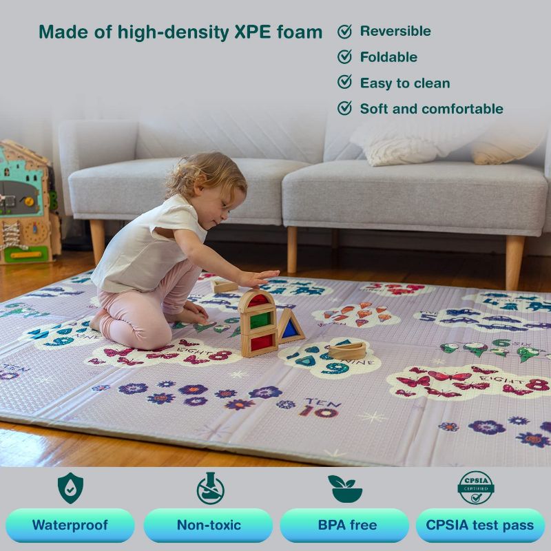 Photo 1 of Foldable Baby Play Mat - Reversible, Thick Foam Crawling Playmats for Infants, Toddlers, Kid 