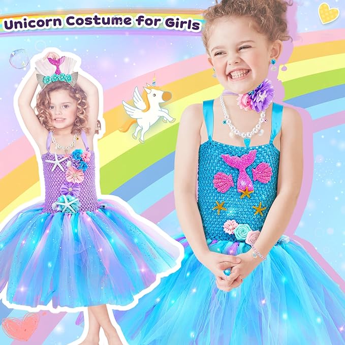 Photo 1 of  Sets Girls Mermaid Costume Princess Dress Led Light Mermaid Tutu Dress for Halloween Birthday Party
