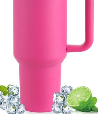 Photo 1 of  Tumbler With Handle and Straw Unique Lovers Gifts For Women Men, Hot Pink 