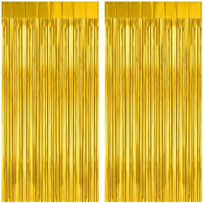 Photo 1 of 2 Pack Gold Fringe Curtain Backdrop, 3.2Ft x 8.2Ft Metallic Photo Booth Backdrop Tinsel Door Curtains for Birthday Baby Shower Anniversary Christmas New Year Eve Bachelorette Party Decorations
