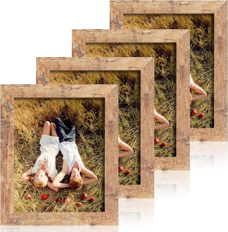 Photo 1 of 4 Pack 8x10 Picture Frame Rustic Brown Set with High Definition Glass Photo Frames for Desktop Display and Wall Mounting.
