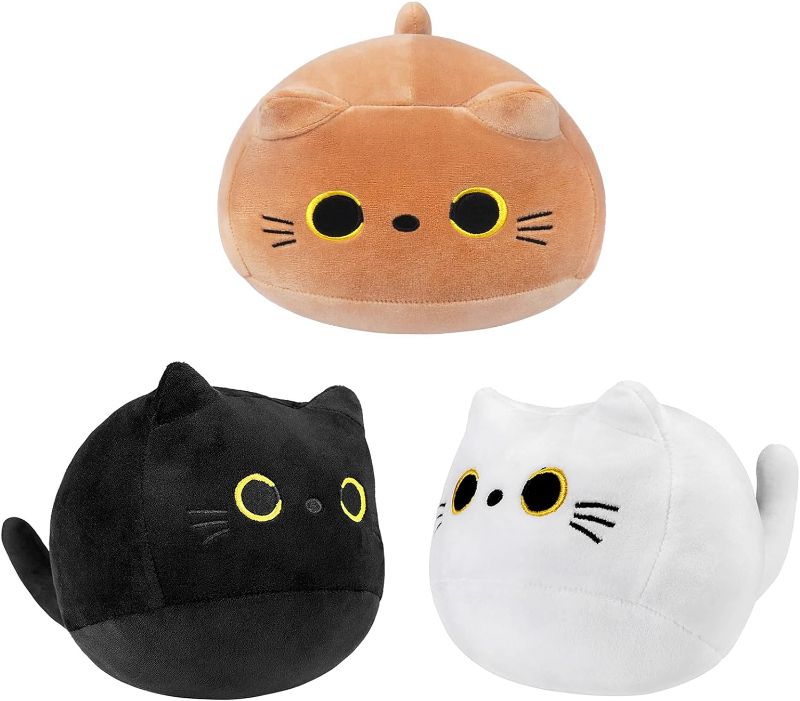 Photo 1 of Cute Black White and Brown Combination Cat Plushie Toy - Soft and Bouncy Cat Stuffed Animals for Children, Comfortable Plush Cat Pillow Doll for Stress Relief, Sleeping and Decoration 3pcs
