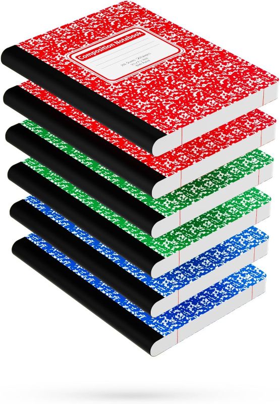 Photo 1 of Composition Notebooks 9-3/4" x 7-1/2" Composition Books 11/32 Inch Wide Ruled Composition Notebook 6 Pack of Notebooks, Blue & Red & Green Marble (100 Sheets/Per)
