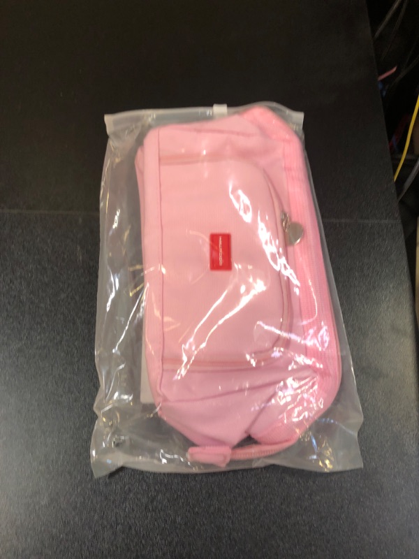 Photo 2 of HAUTOCO Big Capacity Pencil Case Large Storage Pencil Pouch Canvas Handheld Pen Bag Portable Makeup Bag Aesthetic Stationery Bag Holder Box Desk Organizer for School Office Teen Girl Boy, Pink