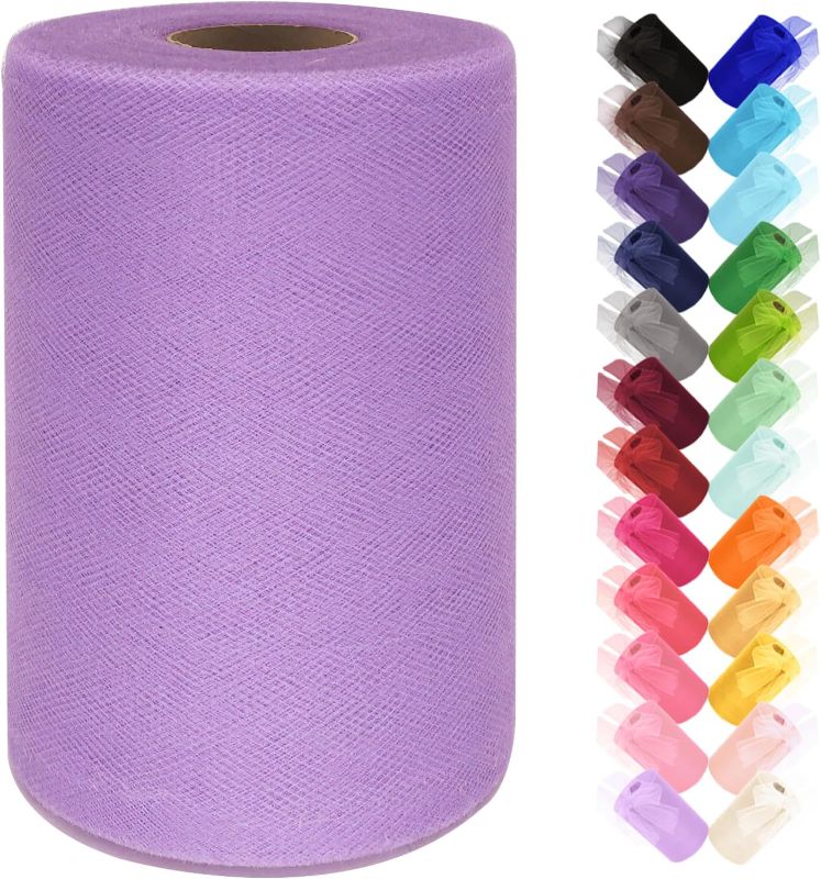 Photo 1 of Tulle Fabric Rolls 6 Inch by 100 Yards (300 ft) Tulle Ribbon Netting Spool for Tutu Skirt Wedding Baby Shower Birthday Party Decorations Gift Wrapping DIY Crafts, 28 Colors (Lavender)
