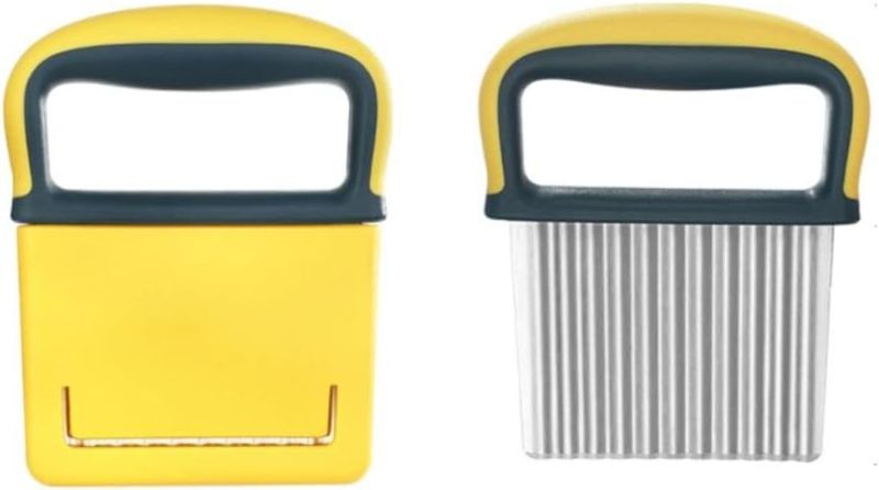 Photo 1 of Multifunction French Fry Slicer, Plastic Handle Veggie Chopper, Crinkle Cutting Tool, Potato Wavy Edged Knife with Protective Case(Yellow)
