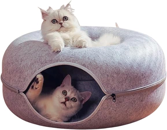 Photo 1 of  Cat Donut Cat Tunnel Bed, Peekaboo Cat Cave for Indoor Cats, Scratch Resistant