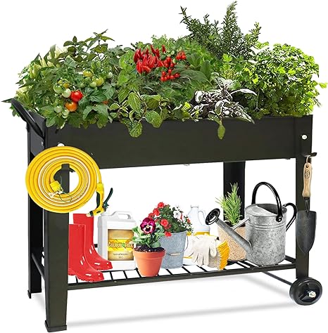 Photo 1 of aboxoo Large Planter Raised Beds with Legs Outdoor Metal Planter Box on Wheels Elevated Garden Bed for Vegetables Flower Herb Patio (40" L x 11" W x 31.5" H)